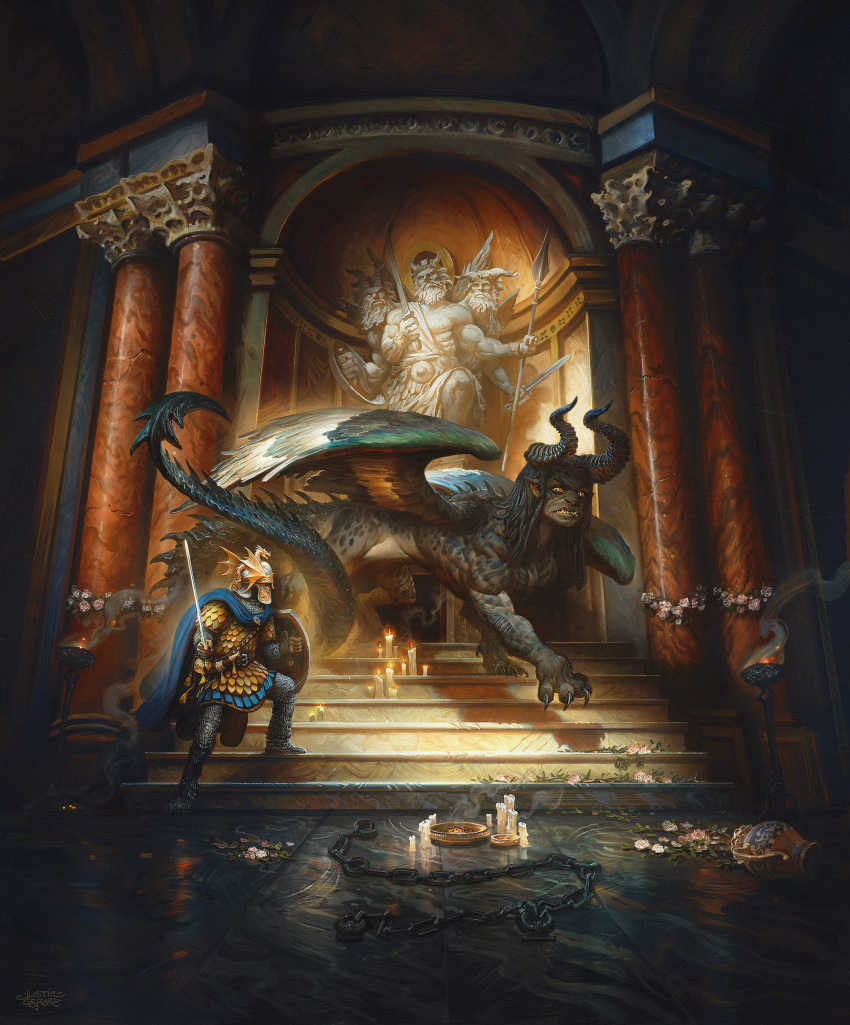 absurdres, arch, architecture, chimera, creature, greco-roman_architecture, highres, holding