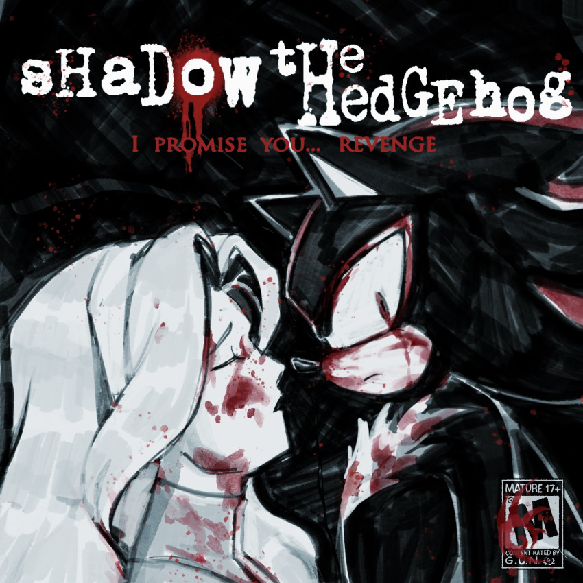 1boy, 1girl, album_cover_redraw, blood, blood_from_eyes, blood_on_face, caramoccii, derivative_work