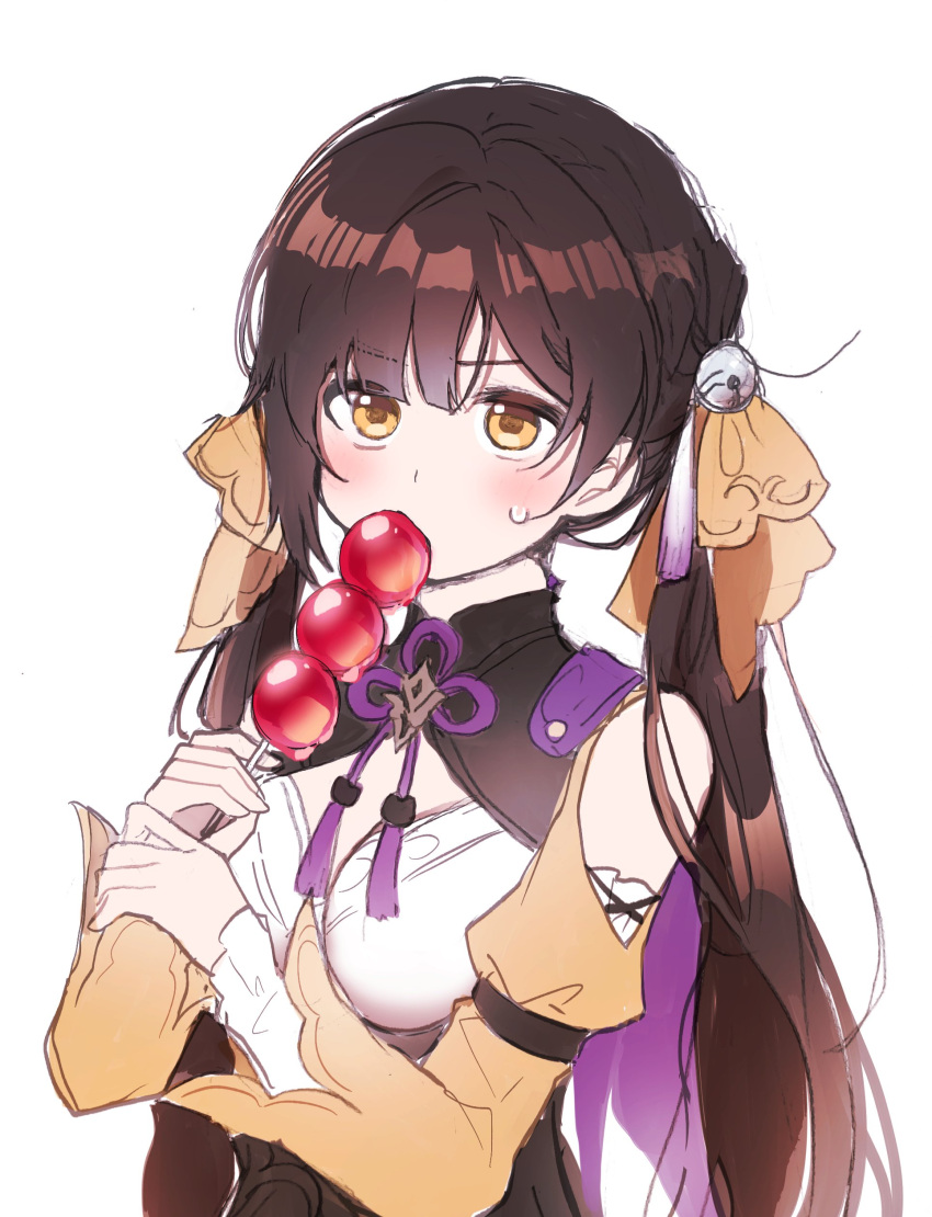 1girl, 5rwpvc, absurdres, bell, blush, brown_hair, cleavage_cutout, clothing_cutout