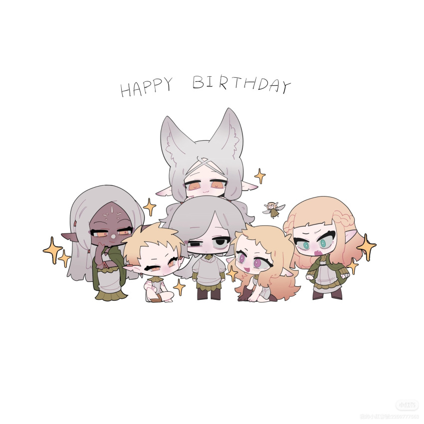 2boys, 5girls, animal_ear_request, baiyue, black_eyes, blonde_hair, bright_pupils, character_request