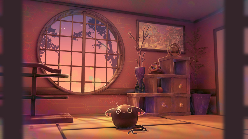 @_@, absurdres, banzoin_hakka, blurry, bokeh, creature, depth_of_field, droopy_ears