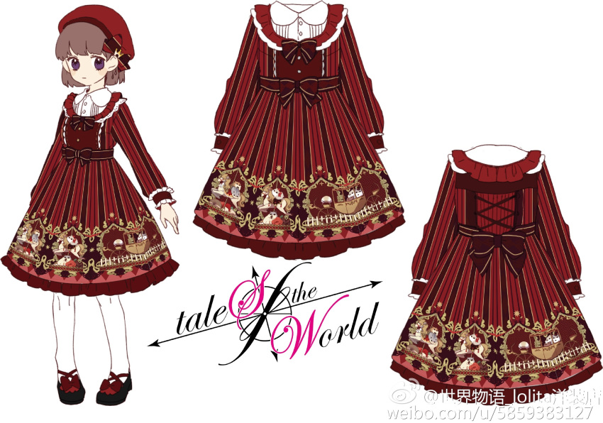 1girl, argyle_clothes, argyle_dress, artist_request, beret, blue_footwear, blunt_bangs, blunt_ends