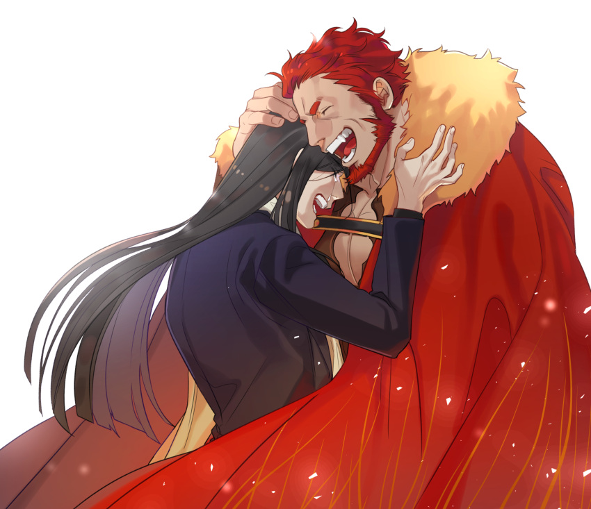 2boys, armor, beard, breastplate, cape, clothing_cutout, facial_hair, fate/grand_order