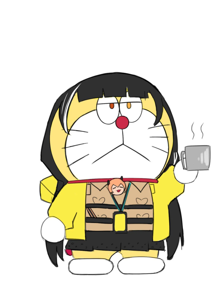 1girl, coffee_mug, doraemon_(character), girls_frontline, heterochromia, long_hair, nameplay, pun