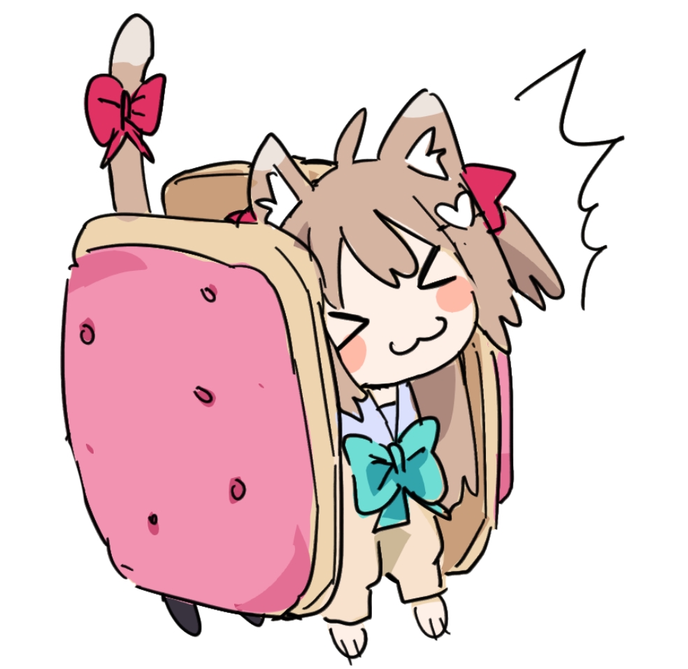 >_<, 1girl, :3, ahoge, animal_ears, bow, brown_hair, cardigan