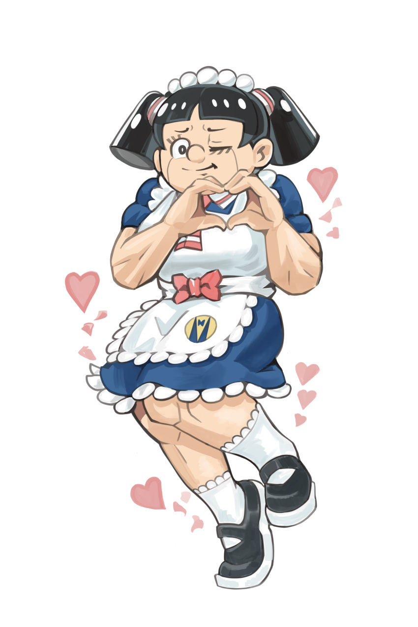 1girl, absurdres, apron, black_eyes, black_hair, boku_to_roboco, bow, eyelashes