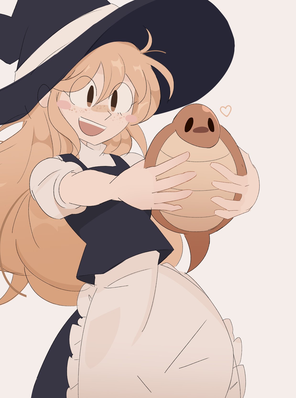 1girl, :d, animal, apron, black_dress, black_hat, black_skirt, blonde_hair