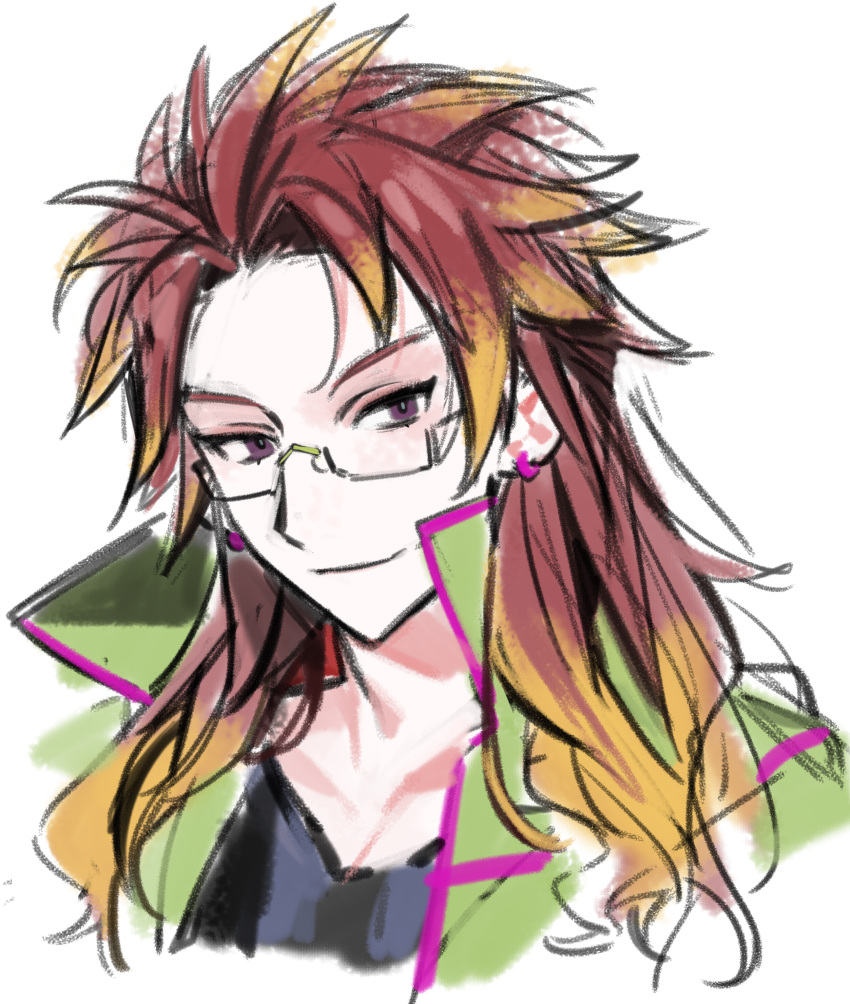 1boy, absurdres, alternate_hairstyle, black_shirt, blonde_hair, closed_mouth, colored_tips, commentary_request