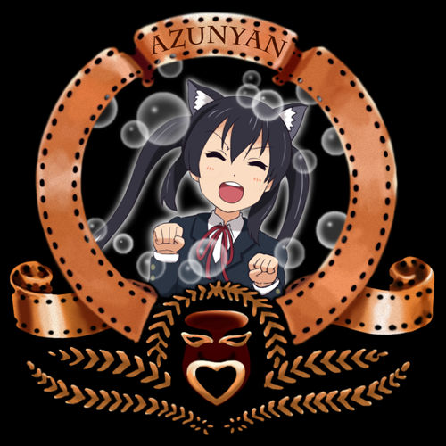black_hair, cat_ears, cat_pose, closed_eyes, k-on!, logo, long_hair, lowres