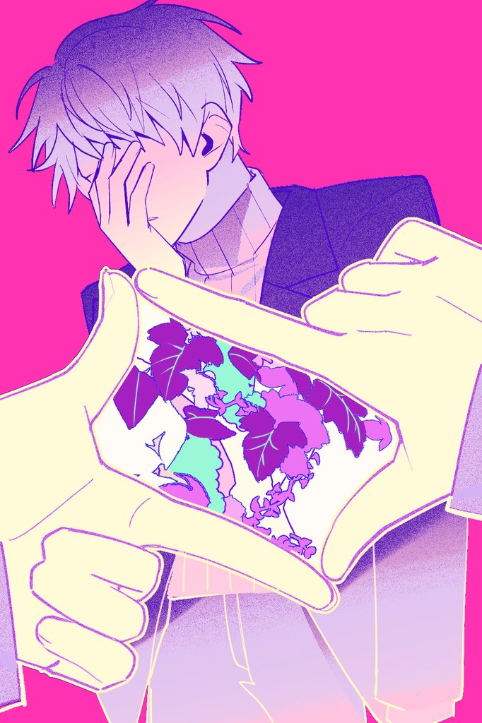 1boy, atou_haruki, brown_sweater, covering_face, cowboy_shot, hand_on_own_face, jacket, leaf