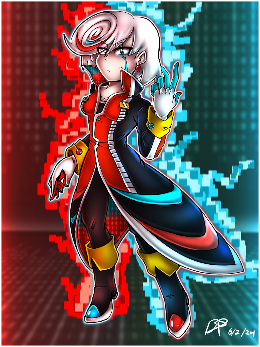 1girl, absurdres, aged_up, b1uewhirlwind, black_dress, blue_eyes, closed_mouth, cyberspace