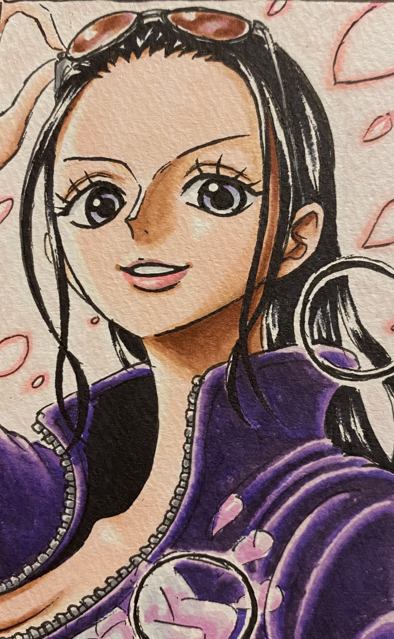 1girl, adjusting_eyewear, blue_eyes, blue_jacket, close-up, commentary_request, daichan_op, eyelashes
