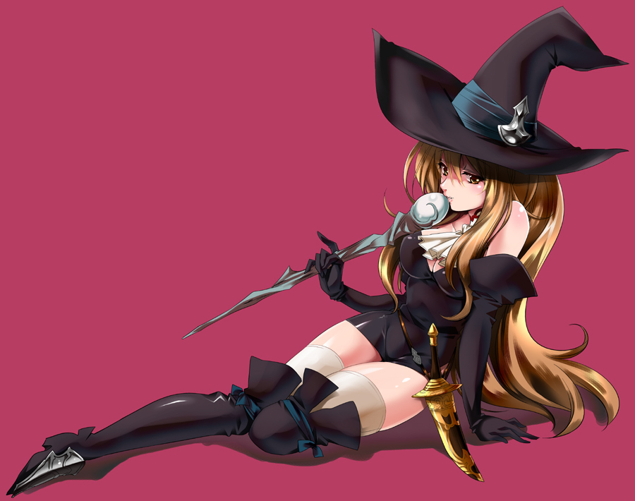 arm_support, blonde_hair, boots, brown_eyes, elbow_gloves, gloves, hat, long_hair