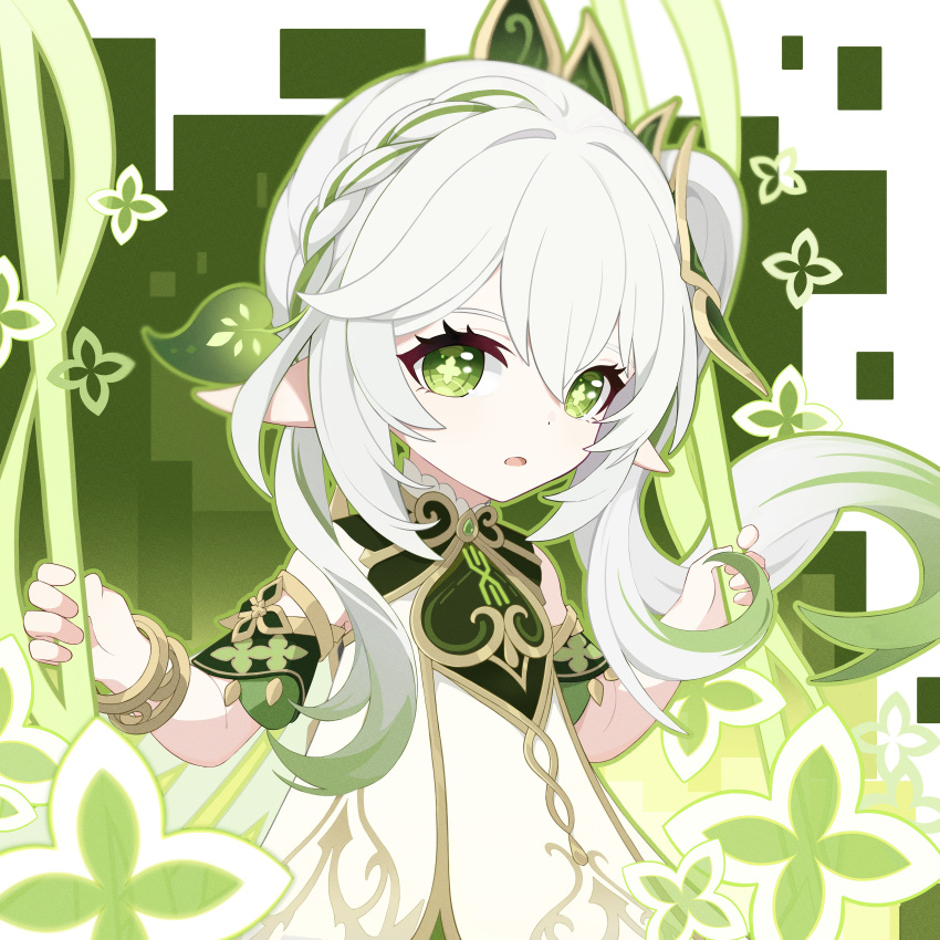1girl, absurdres, alhaitham_(genshin_impact), bare_shoulders, bracelet, commentary, detached_sleeves, dress