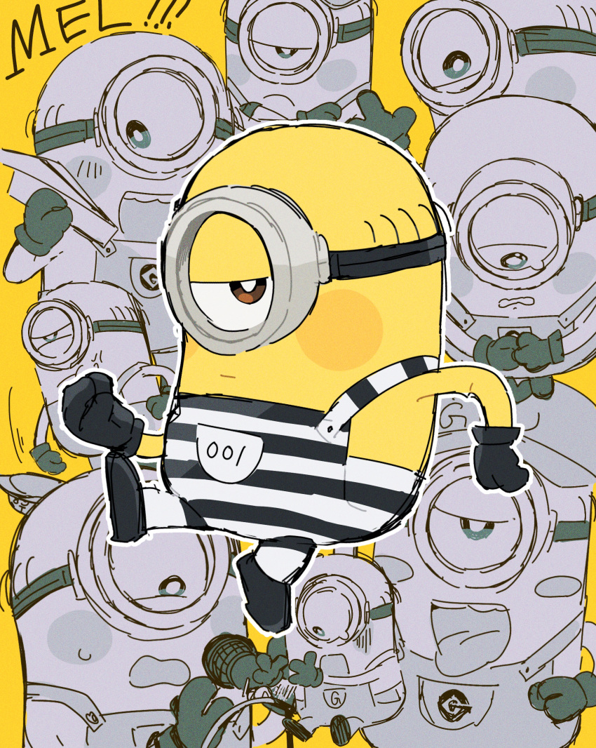 absurdres, ake_blood, black_gloves, brown_eyes, colored_skin, despicable_me, gloves, goggles