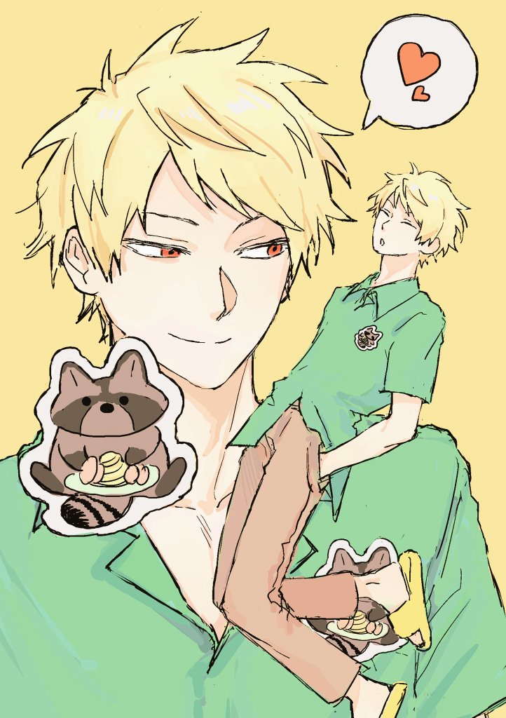 alternate_costume, atou_haruki, blonde_hair, brown_pants, closed_eyes, closed_mouth, collared_shirt, gigantea_pp