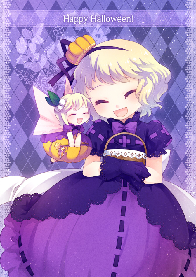 alternate_color, argyle, argyle_background, bubble_skirt, dress, flower, gloves, hair_flower
