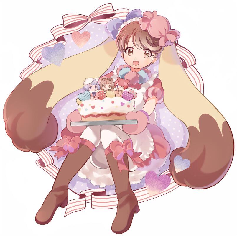 1girl, animal_ears, apron, boots, bow, brown_eyes, brown_footwear, brown_hair