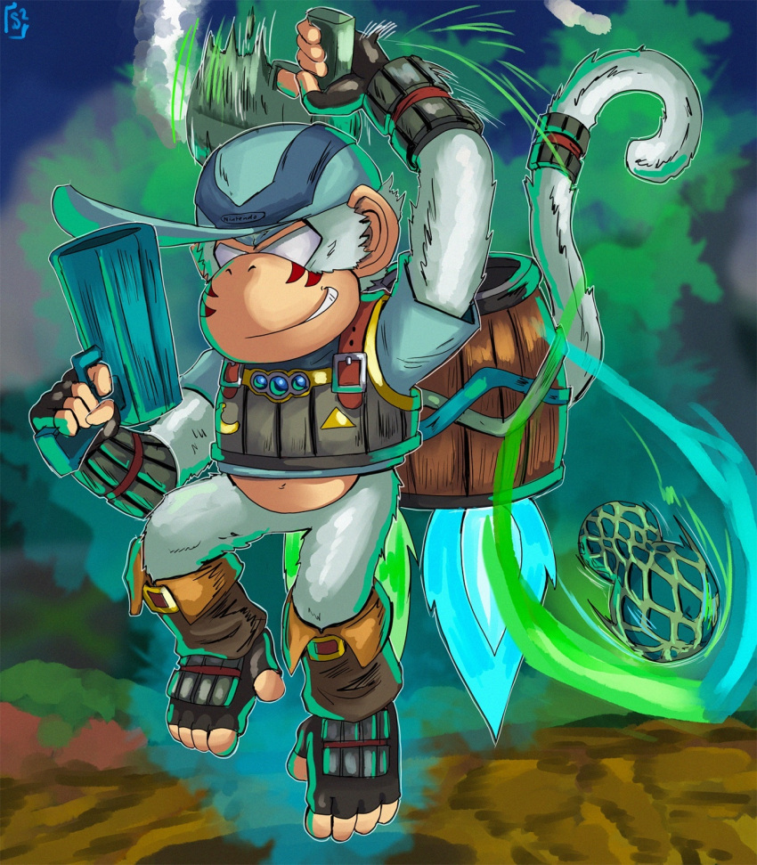 1boy, alternate_color, alternate_costume, alternate_eye_color, alternate_fur_color, alternate_weapon, animal_ears, armor