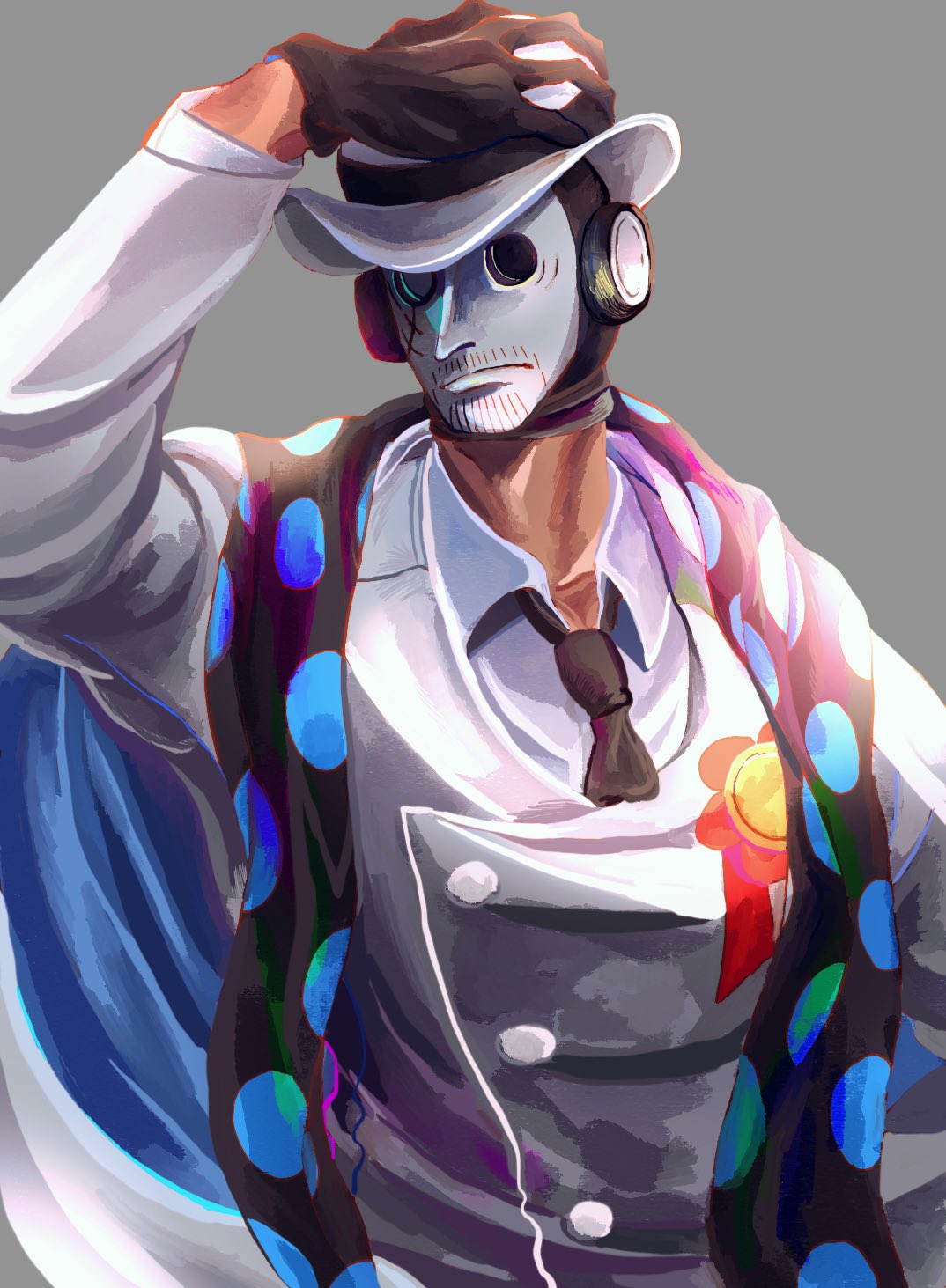 1boy, beard_stubble, black_gloves, black_necktie, commentary_request, dfpc8855, facial_hair, formal