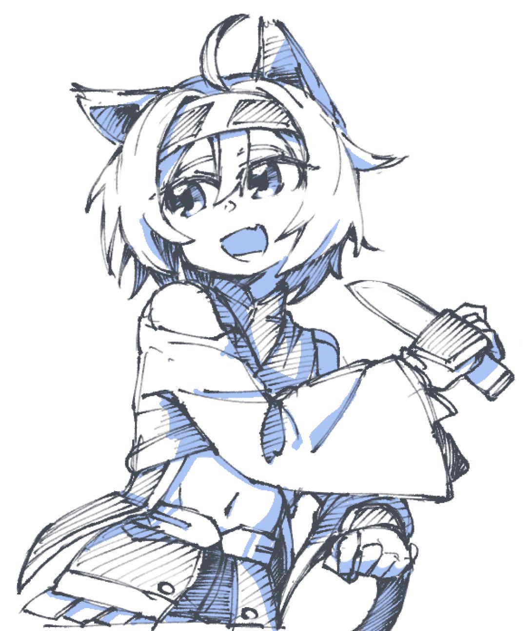 1girl, ahoge, animal_ears, atsu_toushirou_(tenka_hyakken), bare_shoulders, cat_ears, clothing_cutout, fang