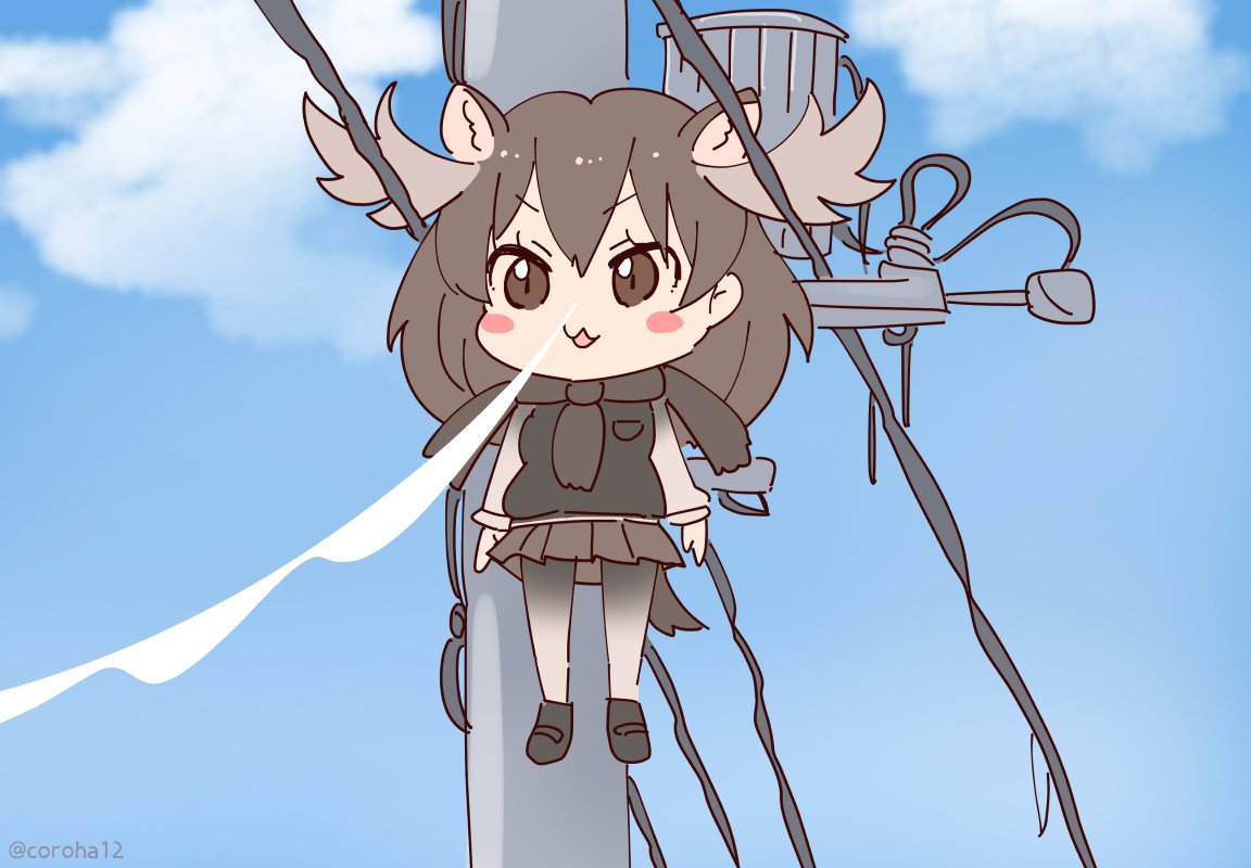 1girl, animal_ears, blue_eyes, brown_eyes, brown_hair, cardigan, coroha, full_body