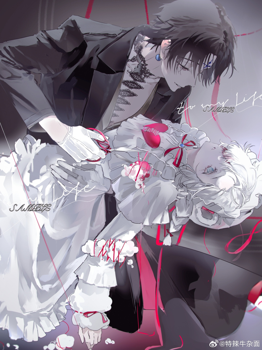 1boy, 1girl, absurdres, artist_name, black_eyes, black_hair, blood, blood_on_face