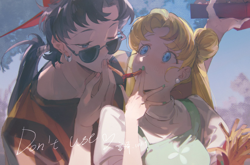 2girls, absurdres, bishoujo_senshi_sailor_moon, bishoujo_senshi_sailor_moon_stars, black_hair, blonde_hair, blue_eyes, dated