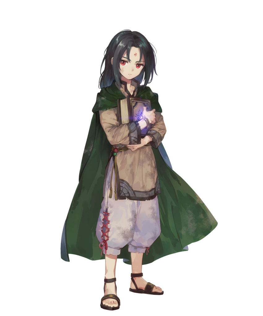 1boy, black_hair, book, cape, child, closed_mouth, dirty, dirty_clothes