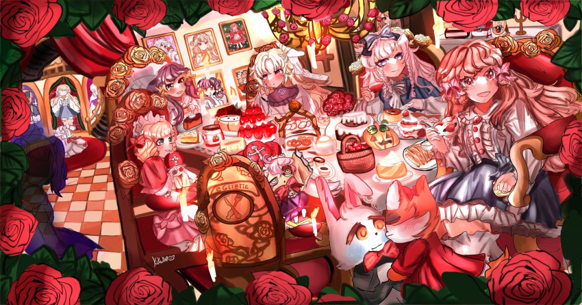 2boys, 6+girls, dining_room, dress, egliette, elise_liedl, enjel, fleta_(pocket_mirror)