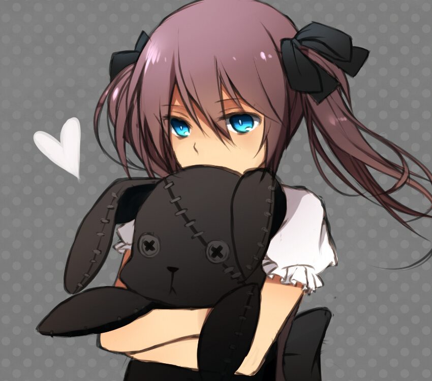 bow, brown_hair, hair_bow, hair_ribbon, hug, long_hair, original, ribbon