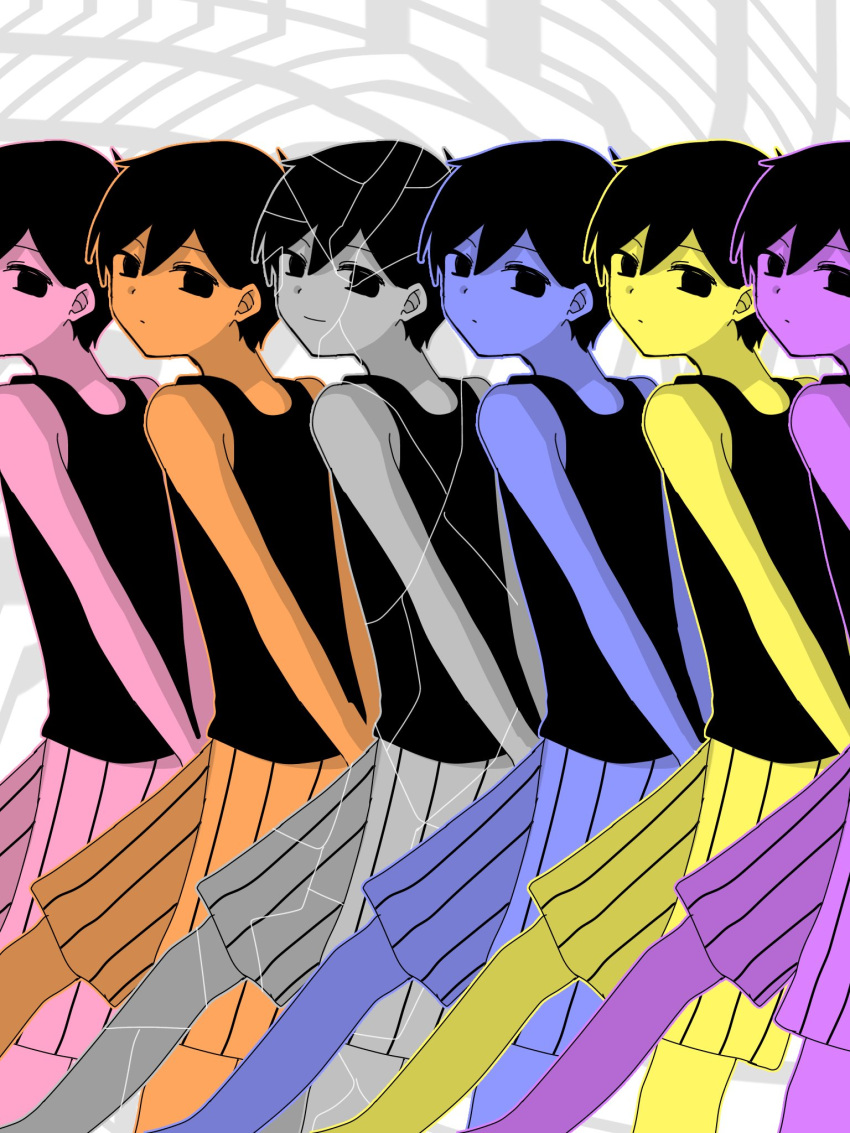 6+boys, alternate_color, black_eyes, black_hair, blue_skin, closed_mouth, colored_skin, expressionless