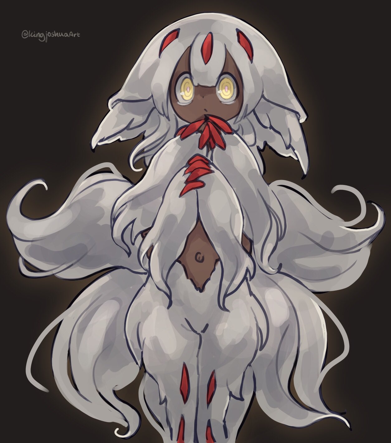1girl, @_@, brown_background, claws, commentary_request, dark-skinned_female, dark_skin, ear_down