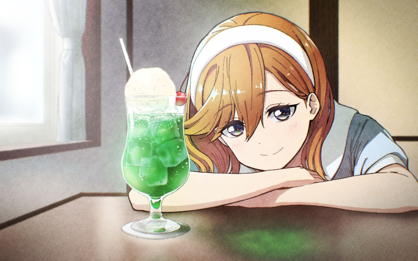 1girl, blush, chu_(chu_chu3), closed_mouth, commentary_request, drinking_straw, elbows_on_table, food