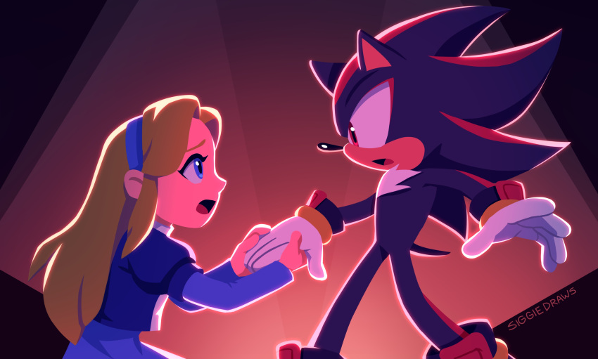 1boy, 1girl, absurdres, artist_name, black_fur, blonde_hair, blue_dress, blue_eyes