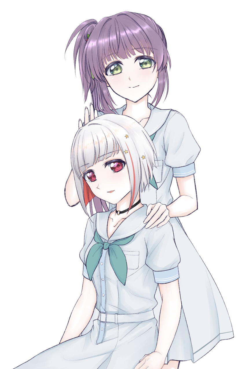 2girls, absurdres, aegis_zan, black_choker, blunt_bangs, choker, closed_mouth, collarbone