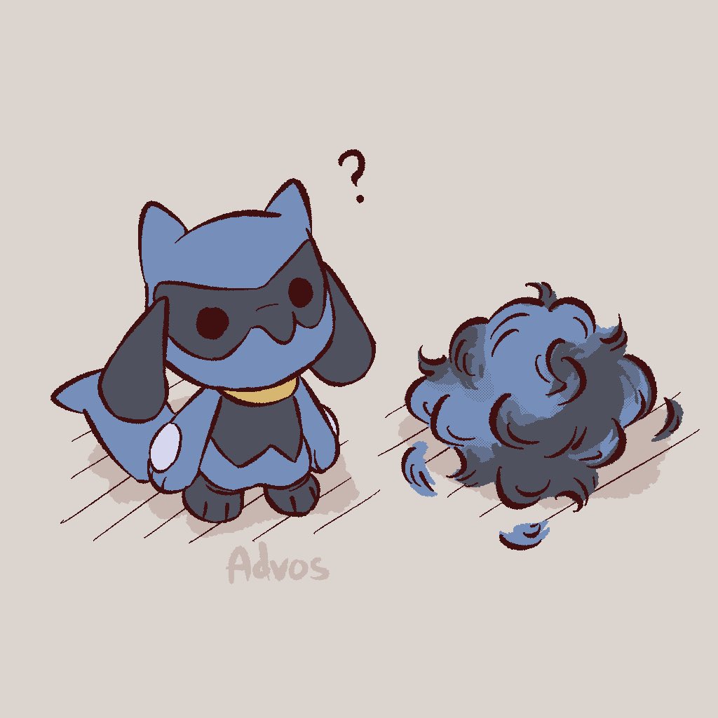 ?, advos, artist_name, black_fur, blue_fur, chibi, grey_background, looking_at_viewer