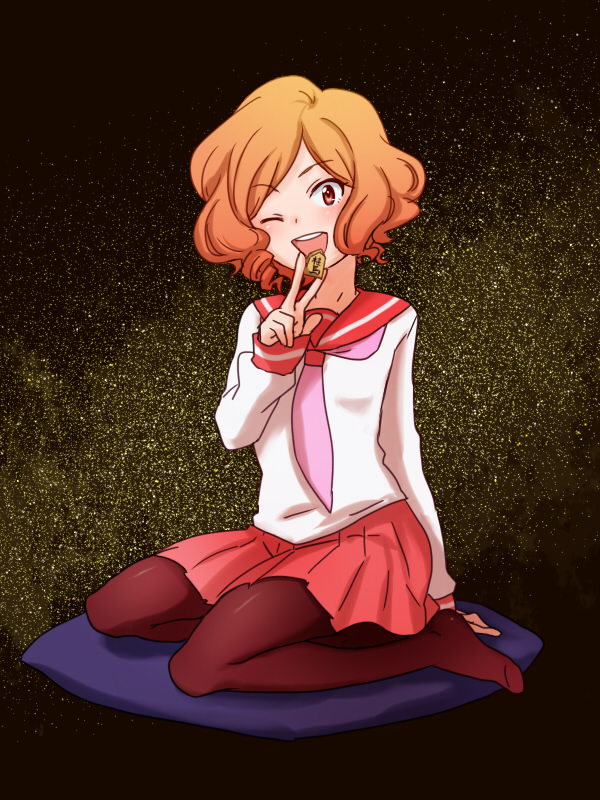 eckzahn, haibara_nanaka, kami_nomi_zo_shiru_sekai, maroon_pantyhose, messy_hair, open_mouth, orange_eyes, orange_hair