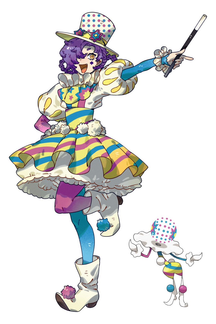 ankle_boots, asymmetrical_legwear, asymmetrical_sleeves, blacephalon, blue_leggings, blue_pantyhose, blue_sleeves, blue_stripes