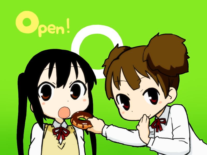 doughnut, hizaki_ryuuta, k-on!, nakano_azusa, suzuki_jun, twintails