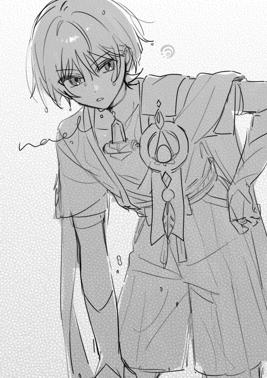 1boy, armor, artist_name, blunt_ends, cape, feathers, genshin_impact, hair_intakes