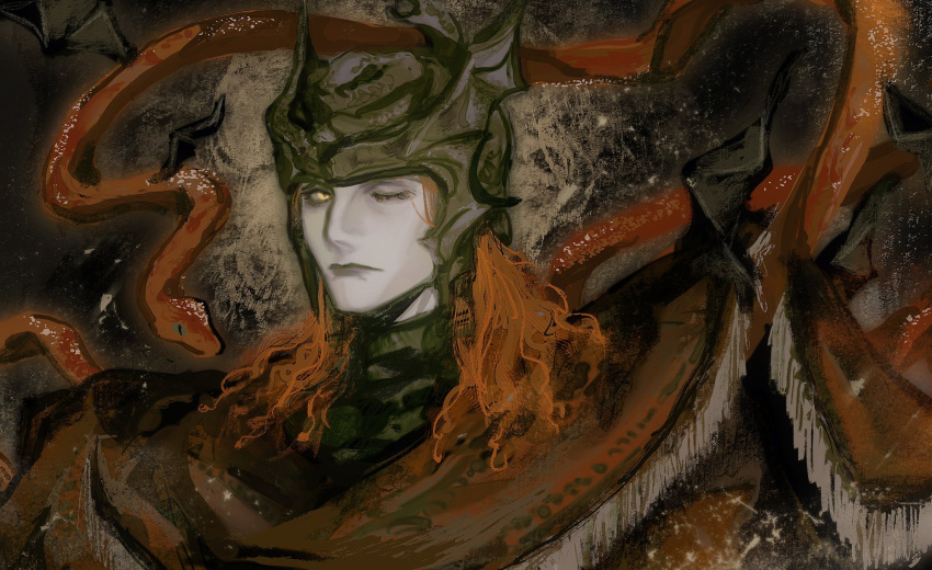 1boy, 1other, bat_wings, elden_ring:_shadow_of_the_erdtree, helmet, highres, messmer_the_impaler, mittsushi