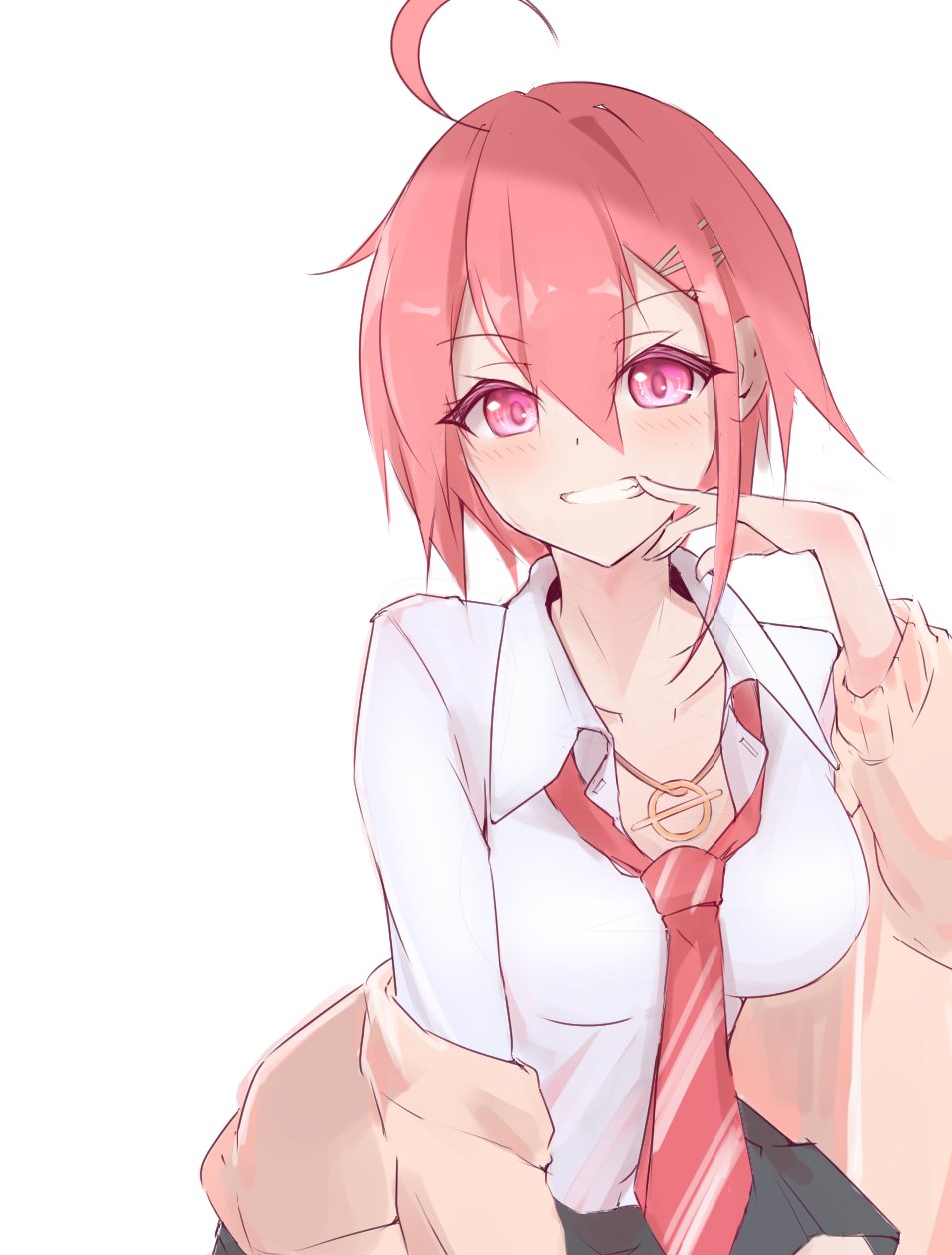 1girl, ahoge, cardigan, commentary, fudou_yukimitsu_(tenka_hyakken), gyaru, hair_ornament, hairclip
