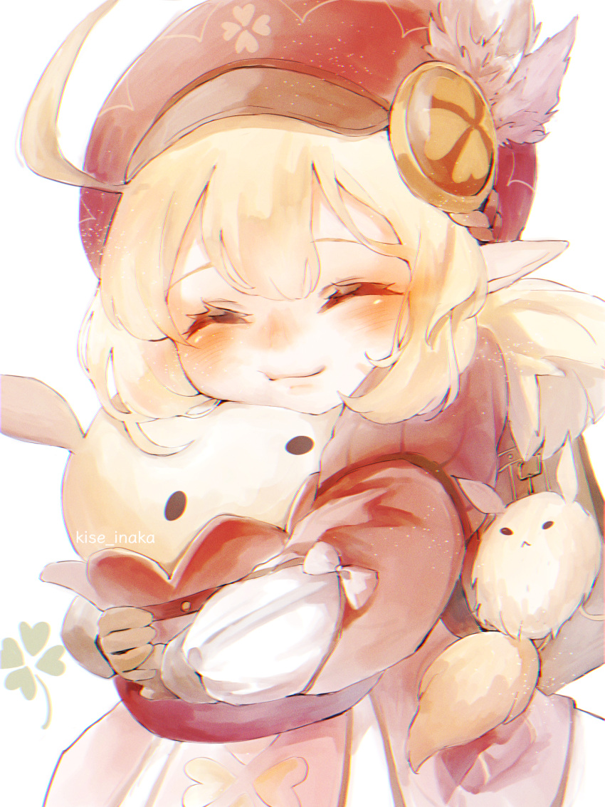 1girl, ^_^, ahoge, artist_name, backpack, bag, blonde_hair, blush