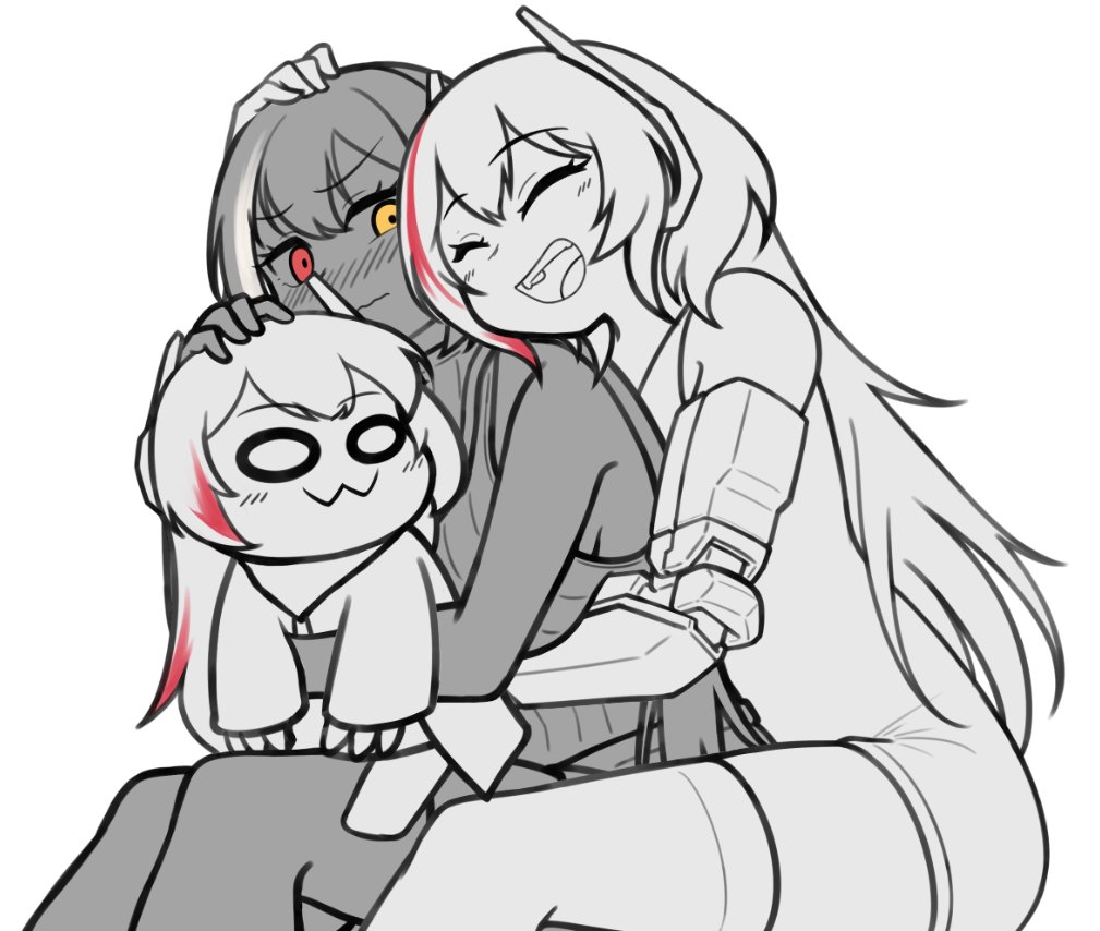 2girls, bare_shoulders, blush, breasts, closed_eyes, embarrassed, girls_frontline, heterochromia