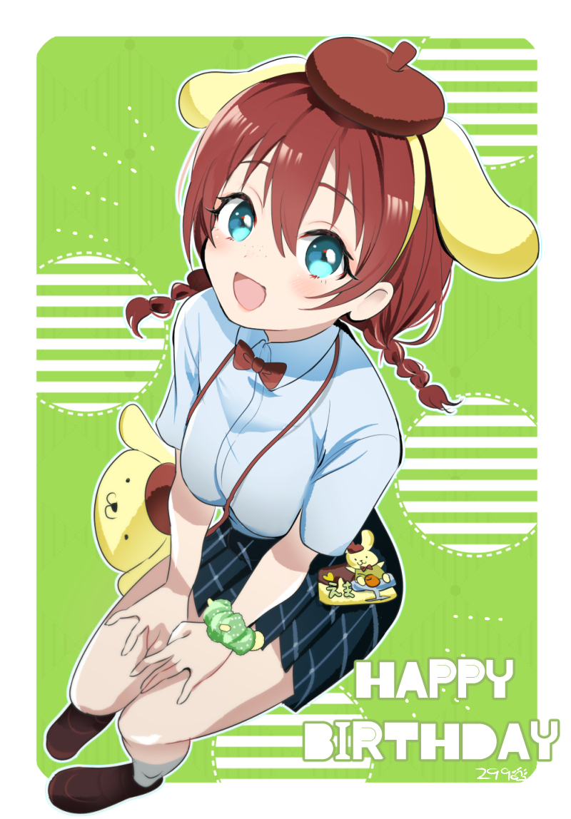 1girl, 299_(horisso), animal_hairband, blue_eyes, blush, bow, bowtie, braid