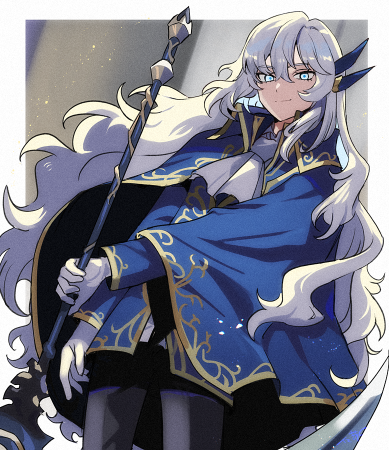 1boy, argalia_(project_moon), ascot, black_pants, blue_cape, blue_eyes, blue_jacket, cape
