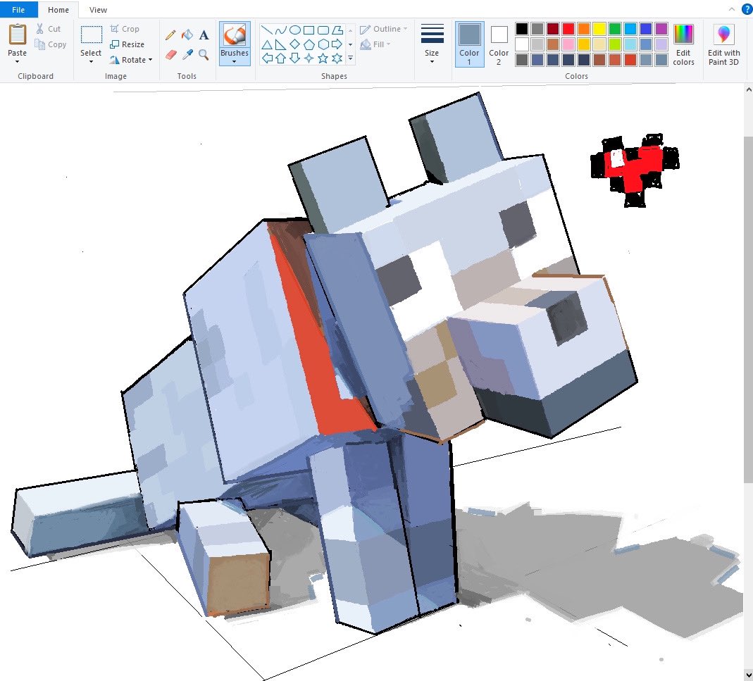 animal_focus, art_program_in_frame, commentary, dog, dog_(minecraft), english_commentary, full_body, heart, looking_at_viewer, microsoft_paint_(medium), minecraft, no_humans, ravioli_(raviolicraft), simple_background, sitting, white_background, wolf_(minecraft)