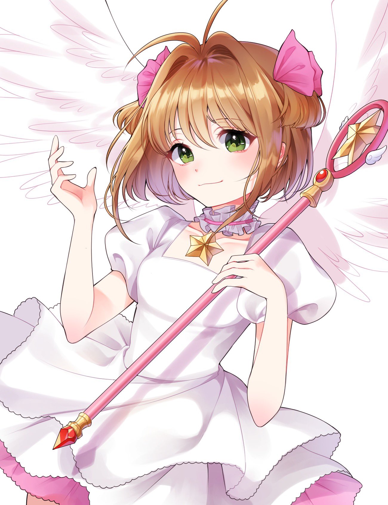 1girl, brown_hair, cardcaptor_sakura, child, collar, ddungddang, dress, green_eyes