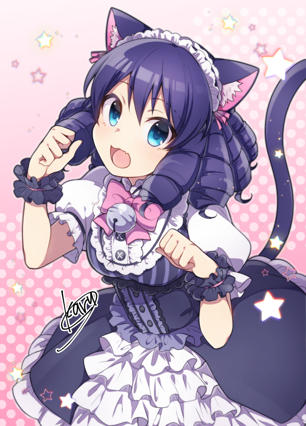 1girl, animal_ears, bad_id, bad_pixiv_id, bell, blue_skirt, bow, bowtie